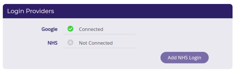 a screenshot of the login providers panel showing only Google connected