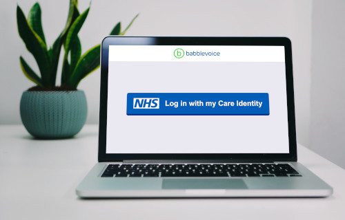 
                      a laptop showing the button used to log in with NHS care identity service
                    